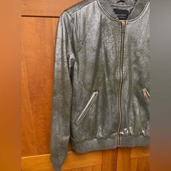 Rebecca Elliot Metallic Green Silver Bomber Jacket size SM excellent condition! - Picture 12 of 13